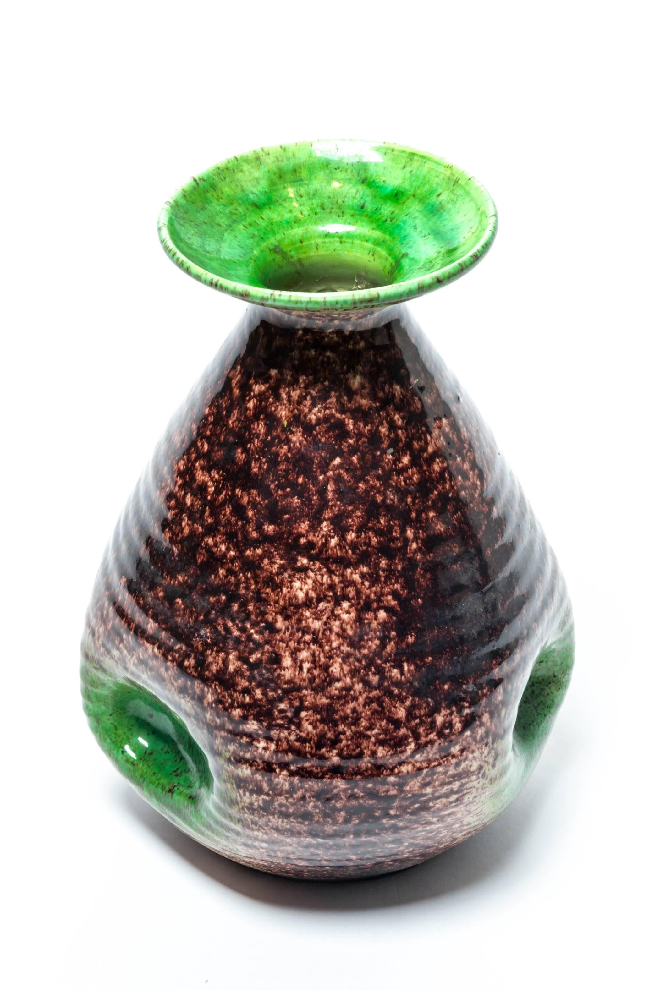 Brown and Green Ceramic Vase by Accolay 3