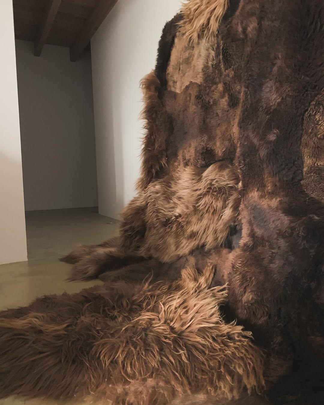 Luxury Natural Shape Hand-Dyed European Sheepskin Brown 1 Big Rug by Carine Boxy For Sale 8