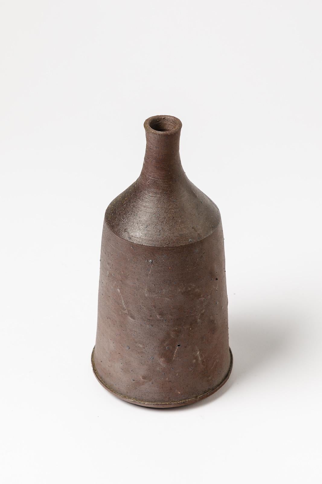 Modern Brown 20th Century Stoneware Ceramic Bottle or Vase La Borne Pottery 2007 For Sale