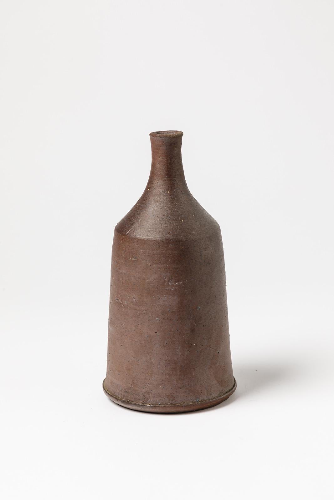 French Brown 20th Century Stoneware Ceramic Bottle or Vase La Borne Pottery 2007 For Sale