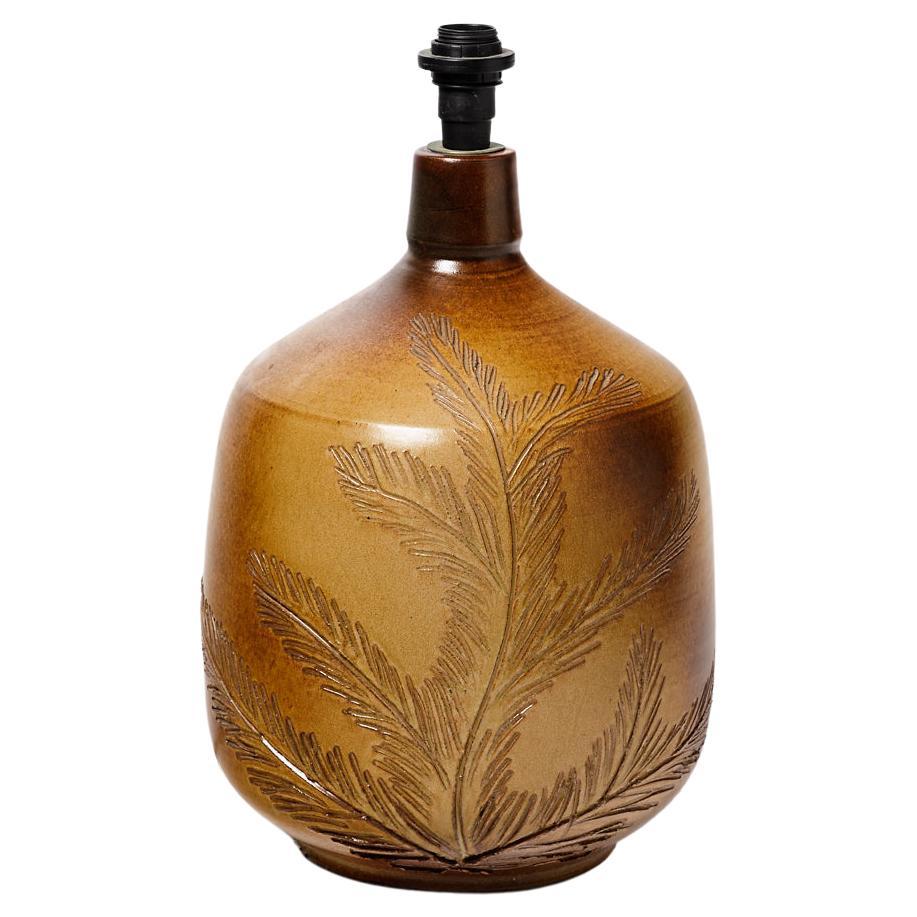 Brown 20th Century Ceramic Table Lamp by Sesame Vallauris Unique Design For Sale