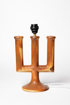 Lampada da tavolo in ceramica marrone di design del XX secolo di Les Grottes Dieulefit 1970