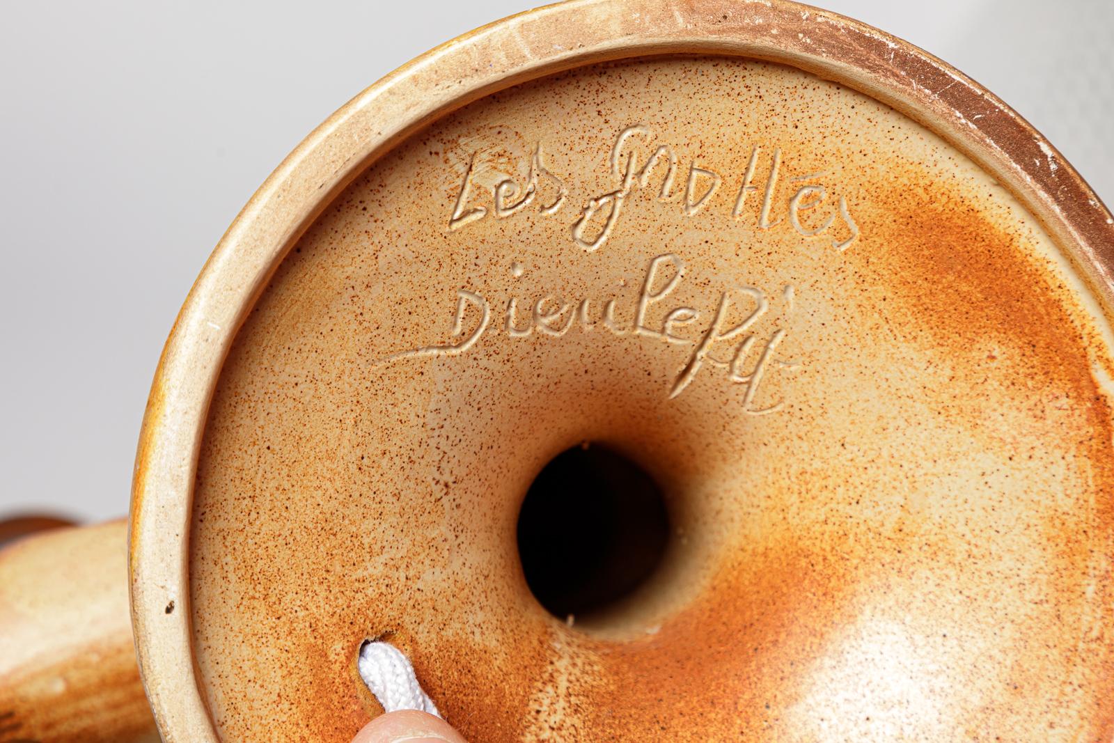 20th Century Brown 20th century design ceramic table lamp by Les Grottes Dieulefit 1970 For Sale