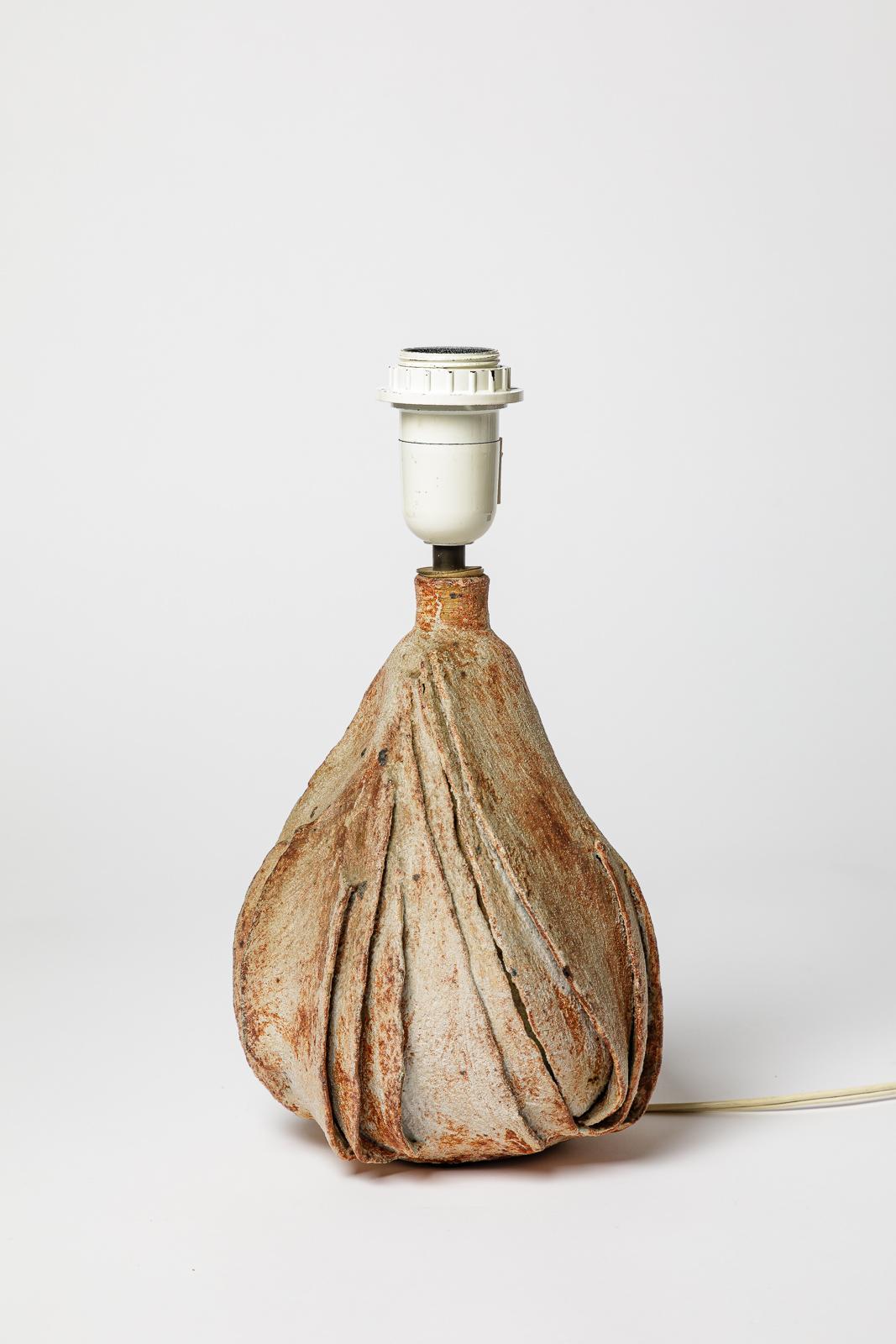 Mid-Century moderno Lampada da tavolo in gres marrone di design del XX secolo di Bruno Hrdy La Borne in vendita