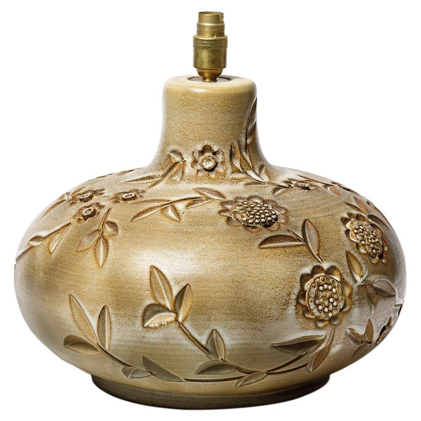 Braune Keramik-Tischlampe aus der Mitte des 20. Jahrhunderts von Huguette Bessone Vallauris Lighting