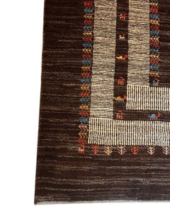 Brauner, handgeknüpfter Kashkooli-Gabbeh-Teppich im Format 6x9, aus handgesponnener, pflanzlich gefärbter Wolle, 1990