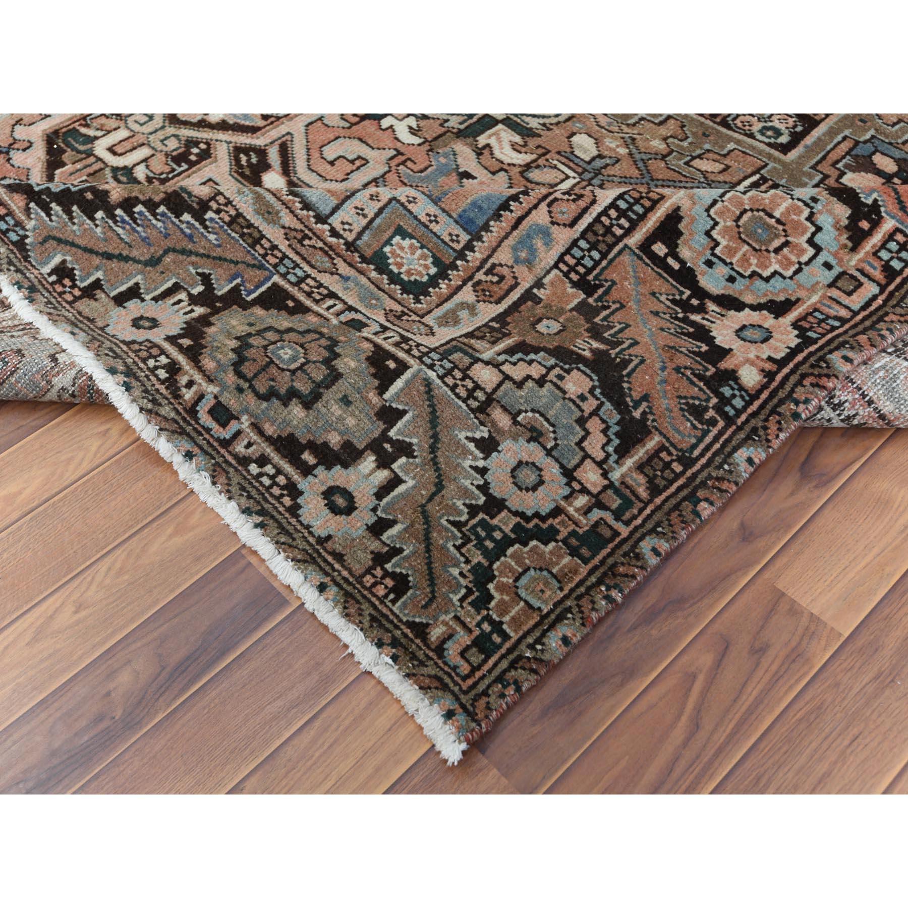Wool Brown Abrash Vintage Even Wear Persian Heriz Oriental Rug