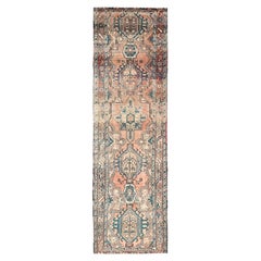 Brown Abrash Retro Persian Karajeh Clean Hand Knotted Wool Rustic Runner Rug