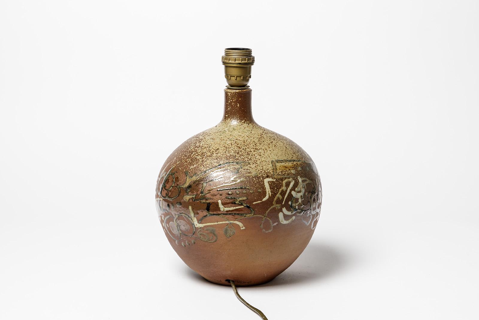 French Brown Abstract Ceramic Table Lamp by Annie Maume La Borne Lighting Design