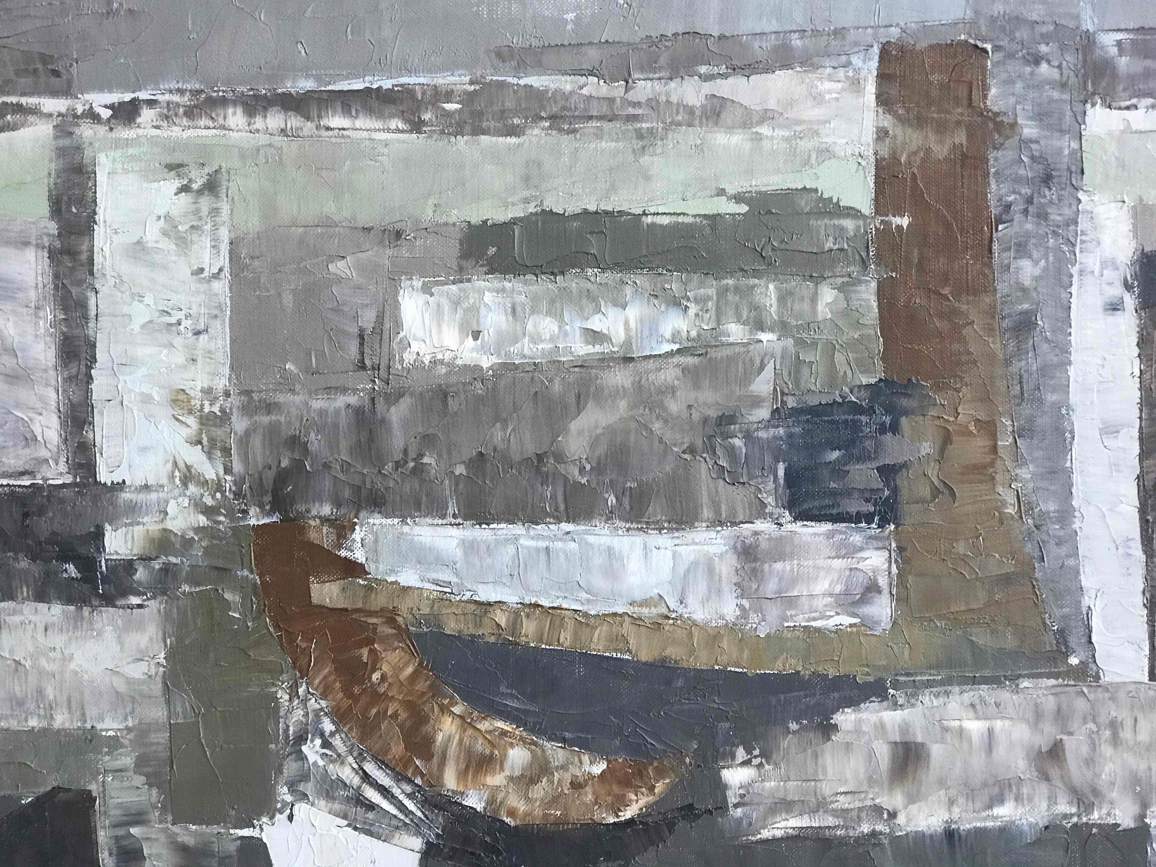 Mid-Century Modern Brown Abstract Painting by Artist Planet, circa 1960