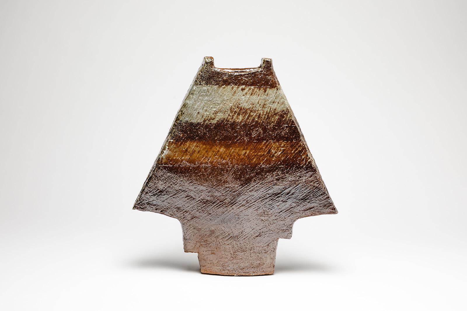 Brown Abstract Stoneware Ceramic Vase by F Marechal handmade Pottery In Excellent Condition In Neuilly-en- sancerre, FR