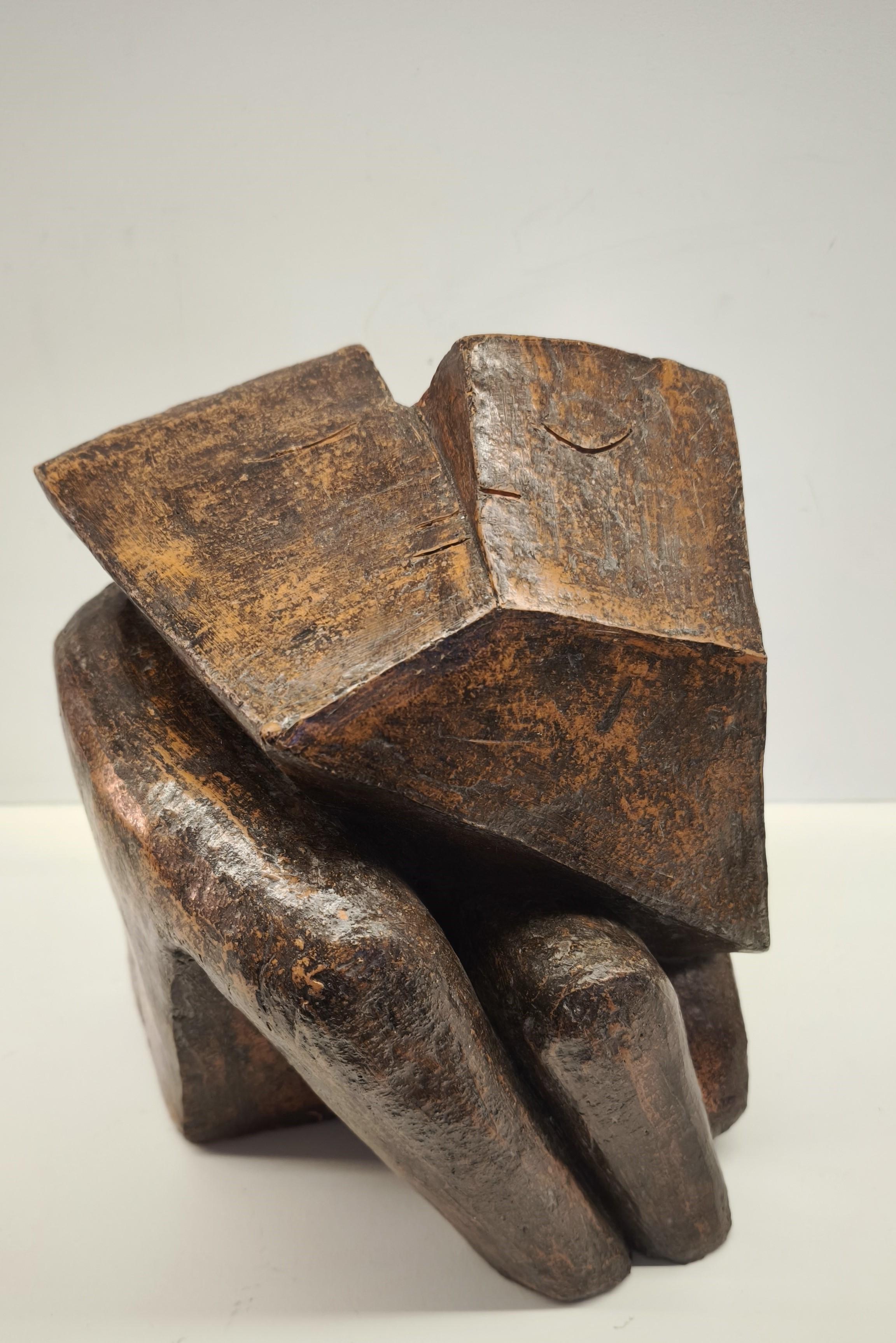 Milieu du XXe siècle Sculpture abstraite en terre cuite de couleur Brown, années 1960, rappelant Henri Laurens - France en vente