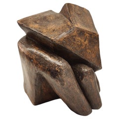 Sculpture abstraite en terre cuite de couleur Brown, années 1960, rappelant Henri Laurens - France