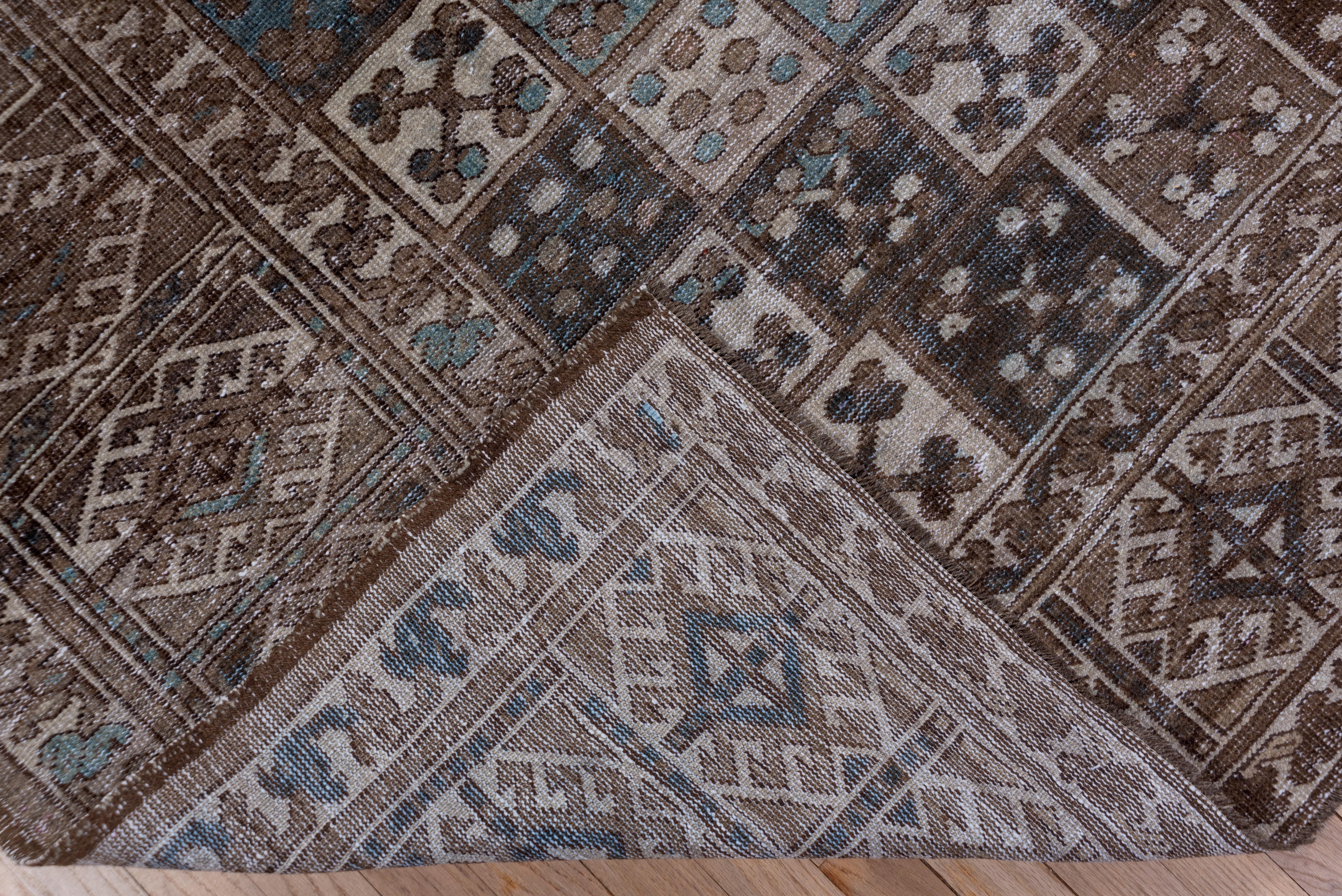 Tribal Brown Afghan Ersari Carpet, Allover Field, Blue Tones, Teal Tones For Sale