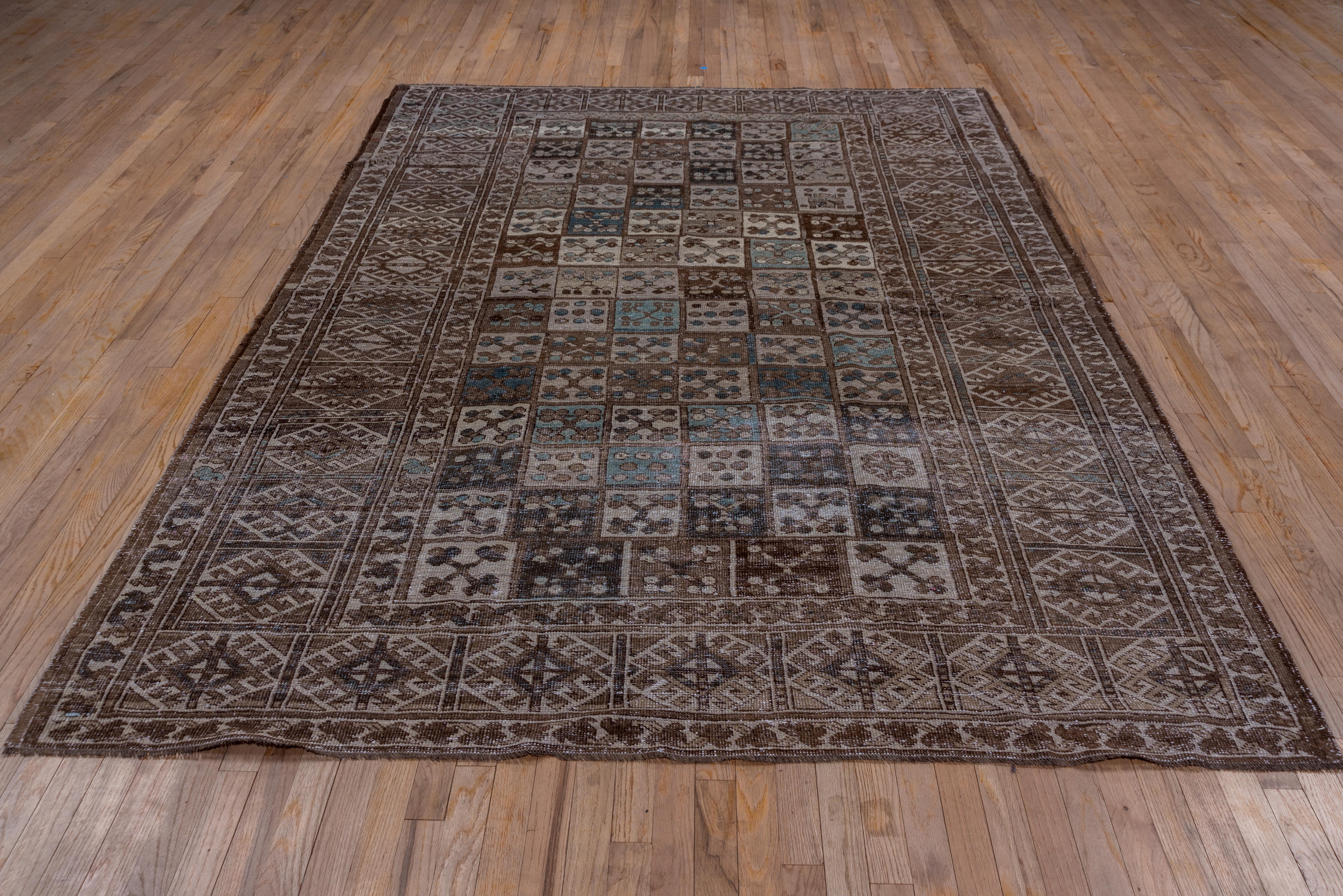 Brown Afghan Ersari Carpet, Allover Field, Blue Tones, Teal Tones For Sale 1