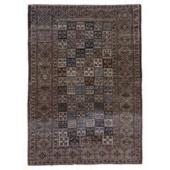 Vintage Brown Afghan Ersari Carpet, Allover Field, Blue Tones, Teal Tones