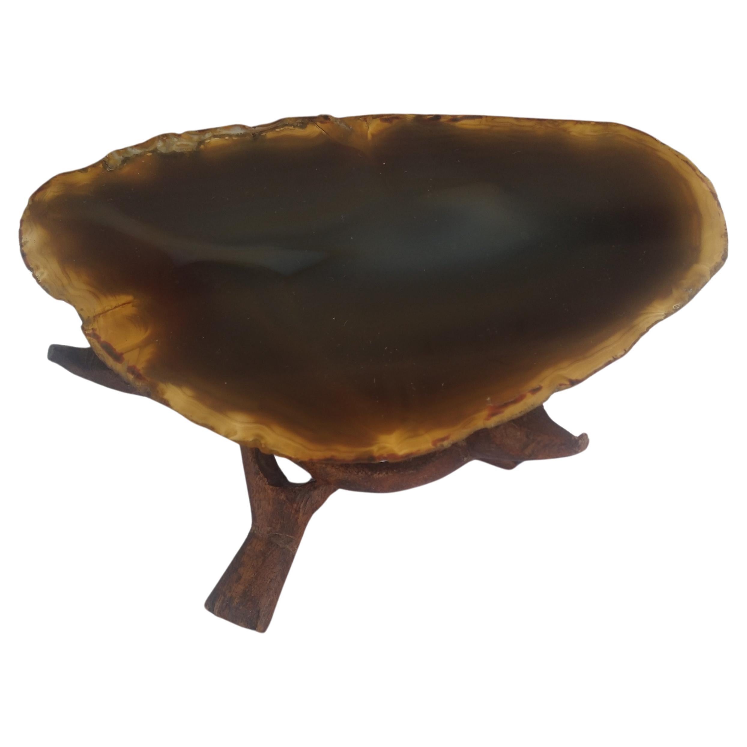 Brown Agate Geode Crystal on Wood Stand