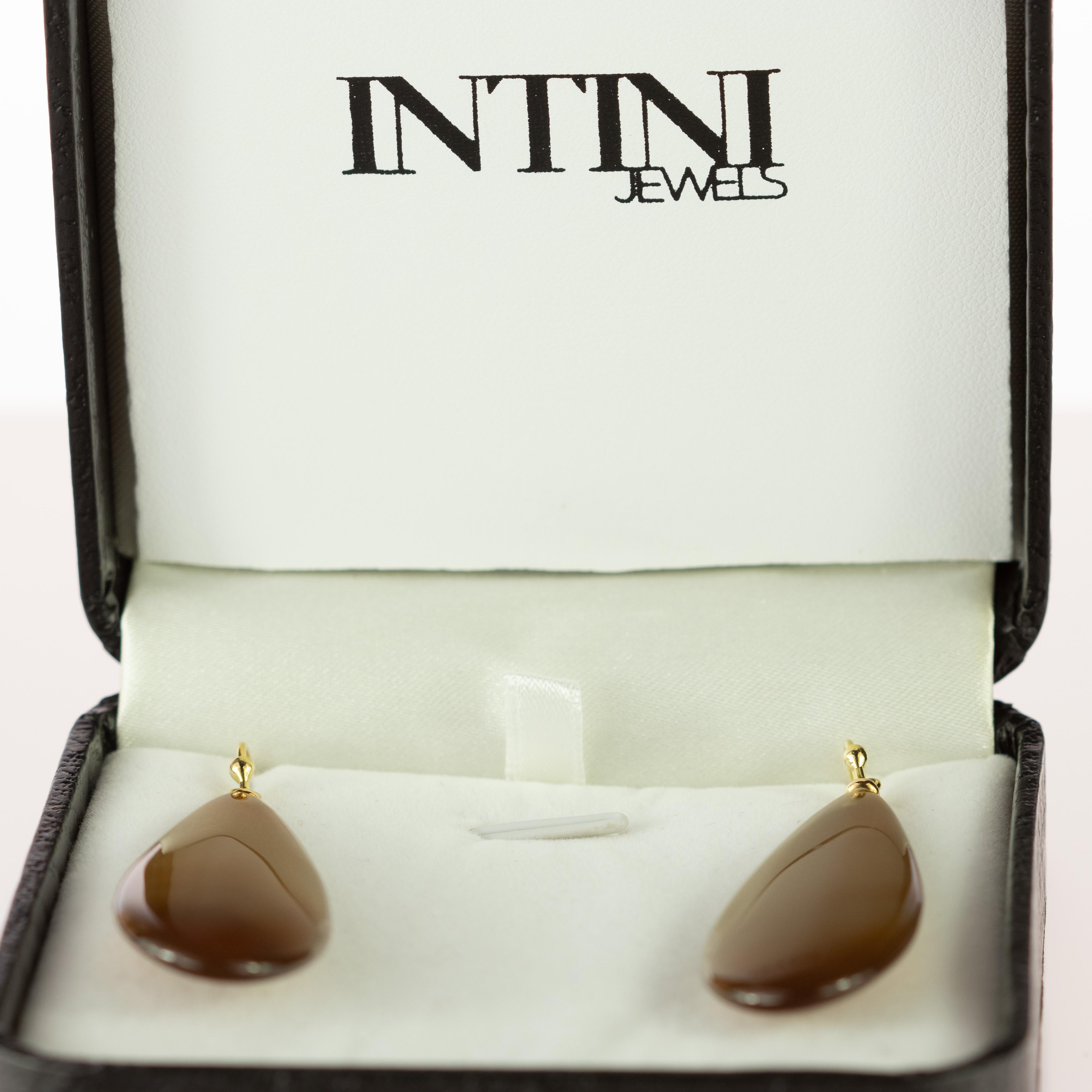 Brown Agate Tear Drop 18 Karat Yellow Gold Chain Crafted Long Dangle Earrings In New Condition For Sale In Milano, IT