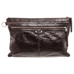 Brown Agneau leather Balenciaga Classic Clip L clutch with silver-tone hardware