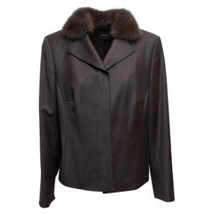 Brown Akris Wool Fur-Trimmed Jacket Size US 12
