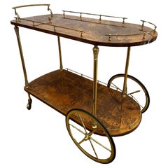 Brown ALDO TURA Bar Cart / Serving Trolley with Brass Details, 1960s Italian Des