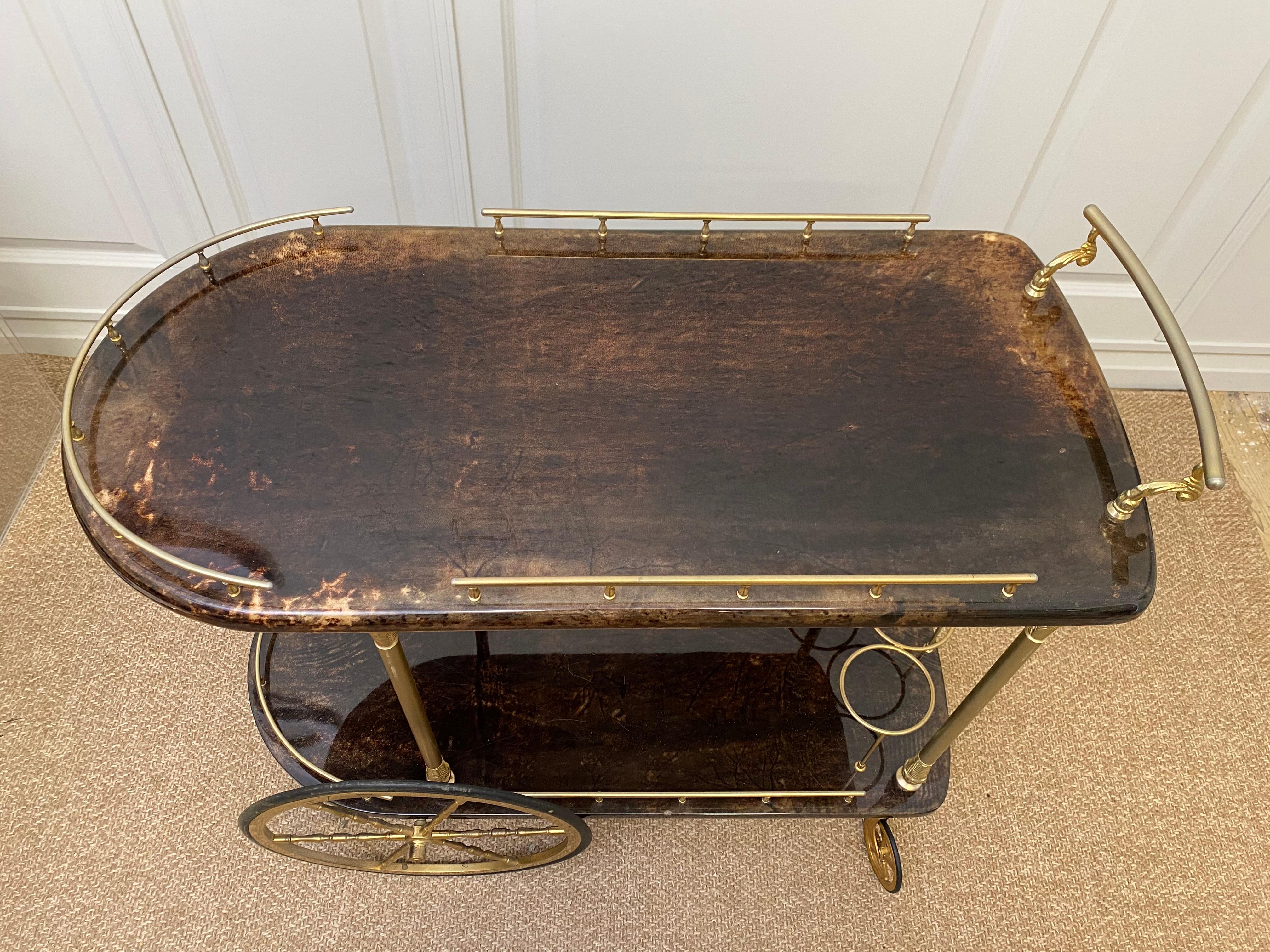 Brown ALDO TURA Bar Cart / Tea Trolly - Ein italienischer Design-Klassiker aus den 1960er Jahren im Angebot 2