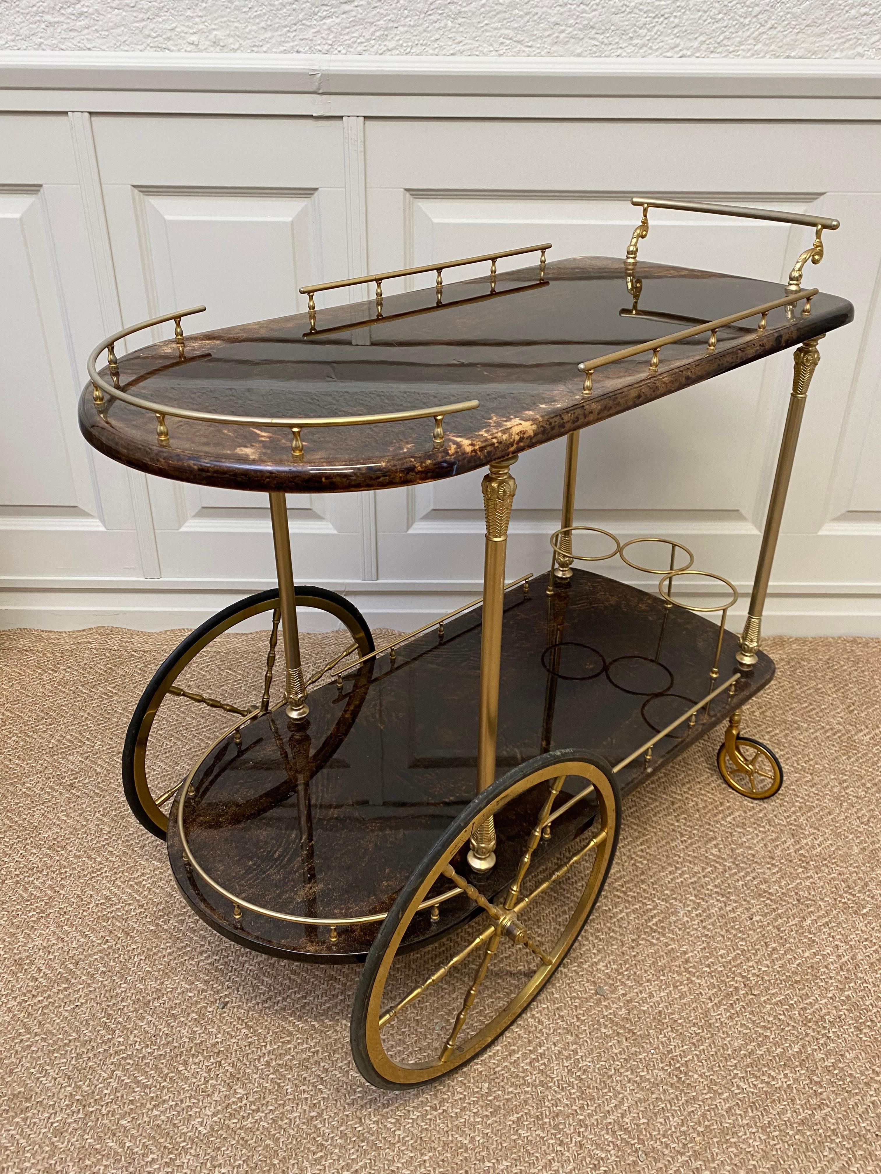 Brown ALDO TURA Bar Cart / Tea Trolly - Ein italienischer Design-Klassiker aus den 1960er Jahren im Angebot 3