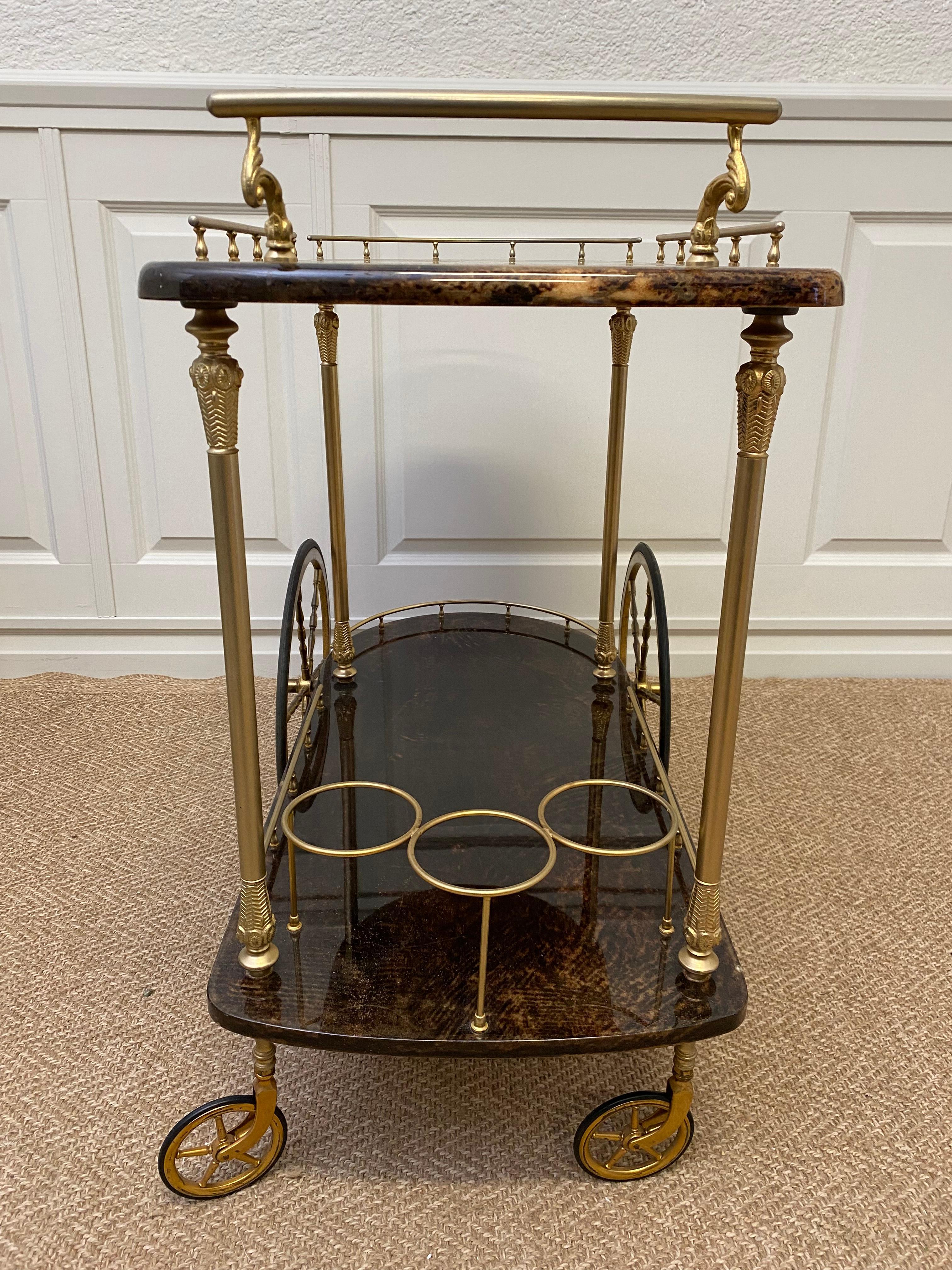 Brown ALDO TURA Bar Cart / Tea Trolly - Ein italienischer Design-Klassiker aus den 1960er Jahren (Messing) im Angebot