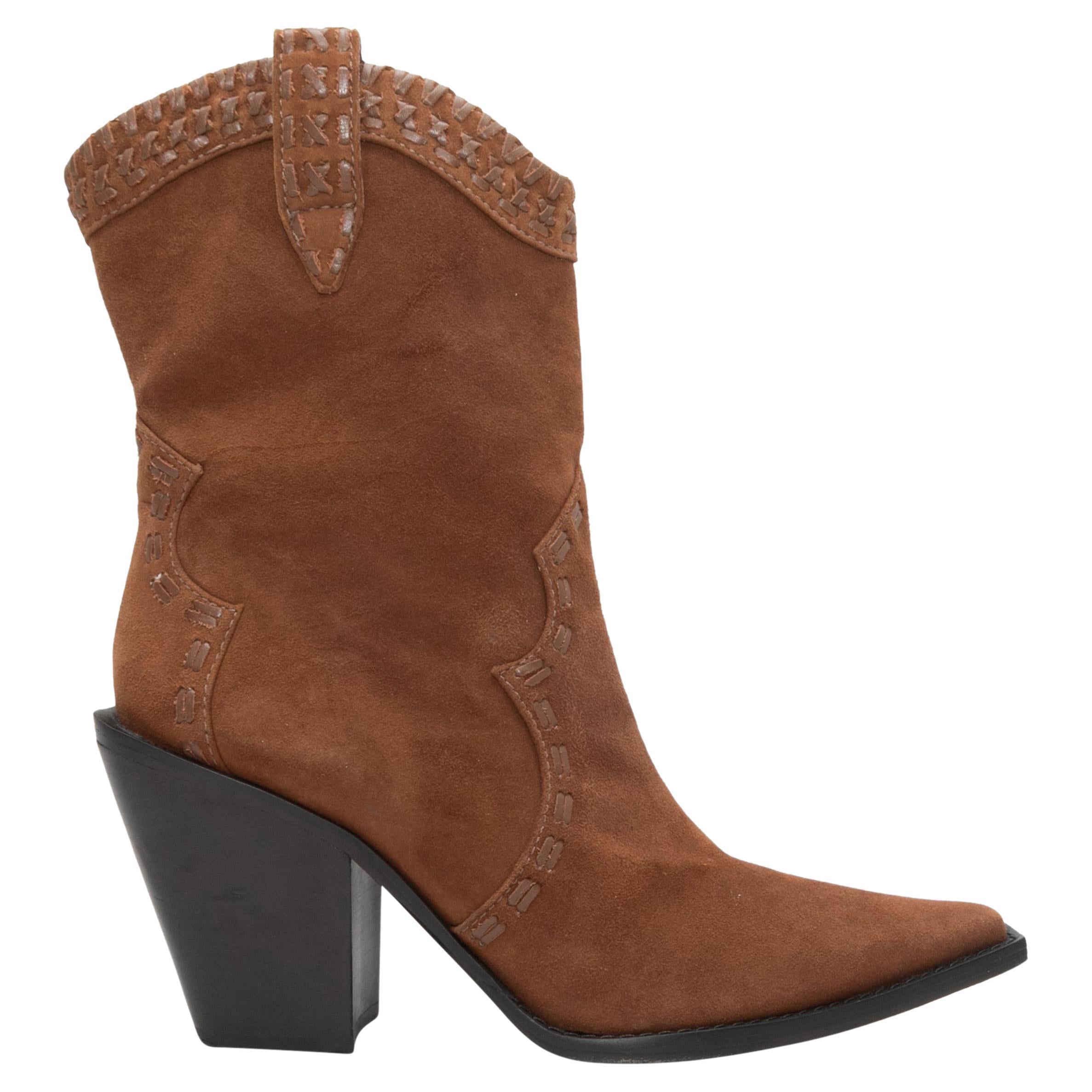 Brown Alice + Olivia Suede Mid-Calf Cowboy Boots Size 39.5 For Sale