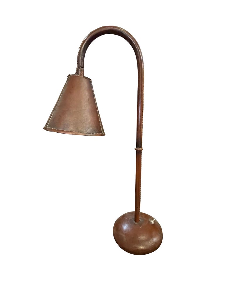 Spanish Brown All Leather Desk Lamp by Valenti, Spain, Mid Century For Sale