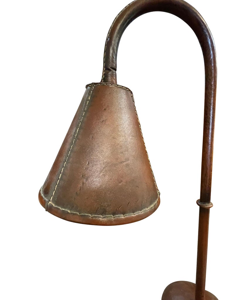 Brown All Leather Desk Lamp by Valenti, Spain, Mid Century In Good Condition For Sale In New York, NY