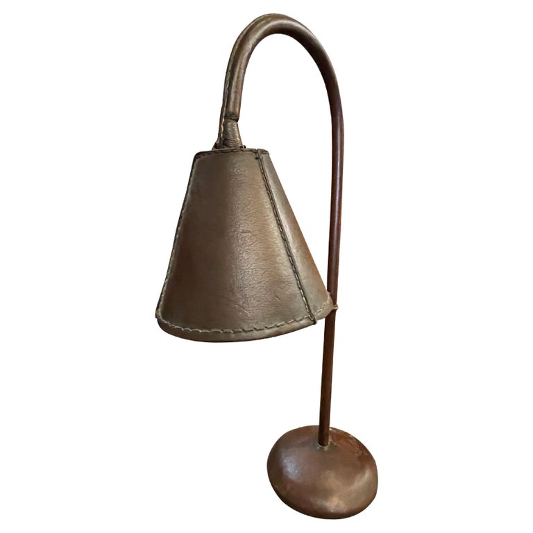 Brown All Leather Desk Lamp by Valenti, Spain, Mid Century For Sale