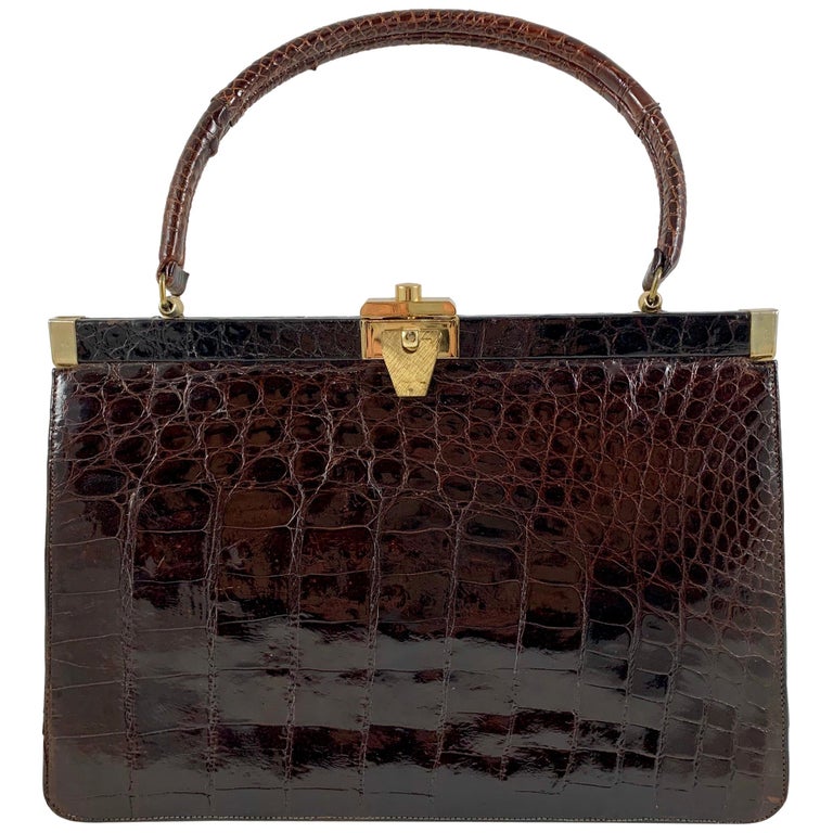 Brown Alligator Structured Ladies Handbag and Coin Purse Bellestone NYC