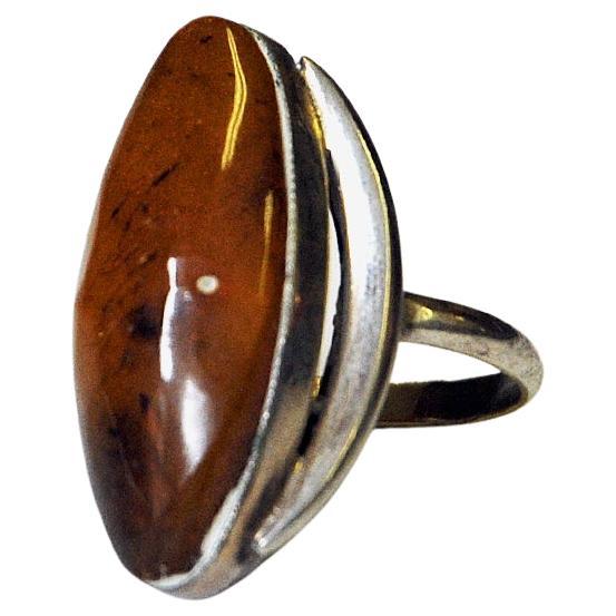 Scandinavian Large Amberstone Silver ring from the 1950s, Scandinavia For Sale