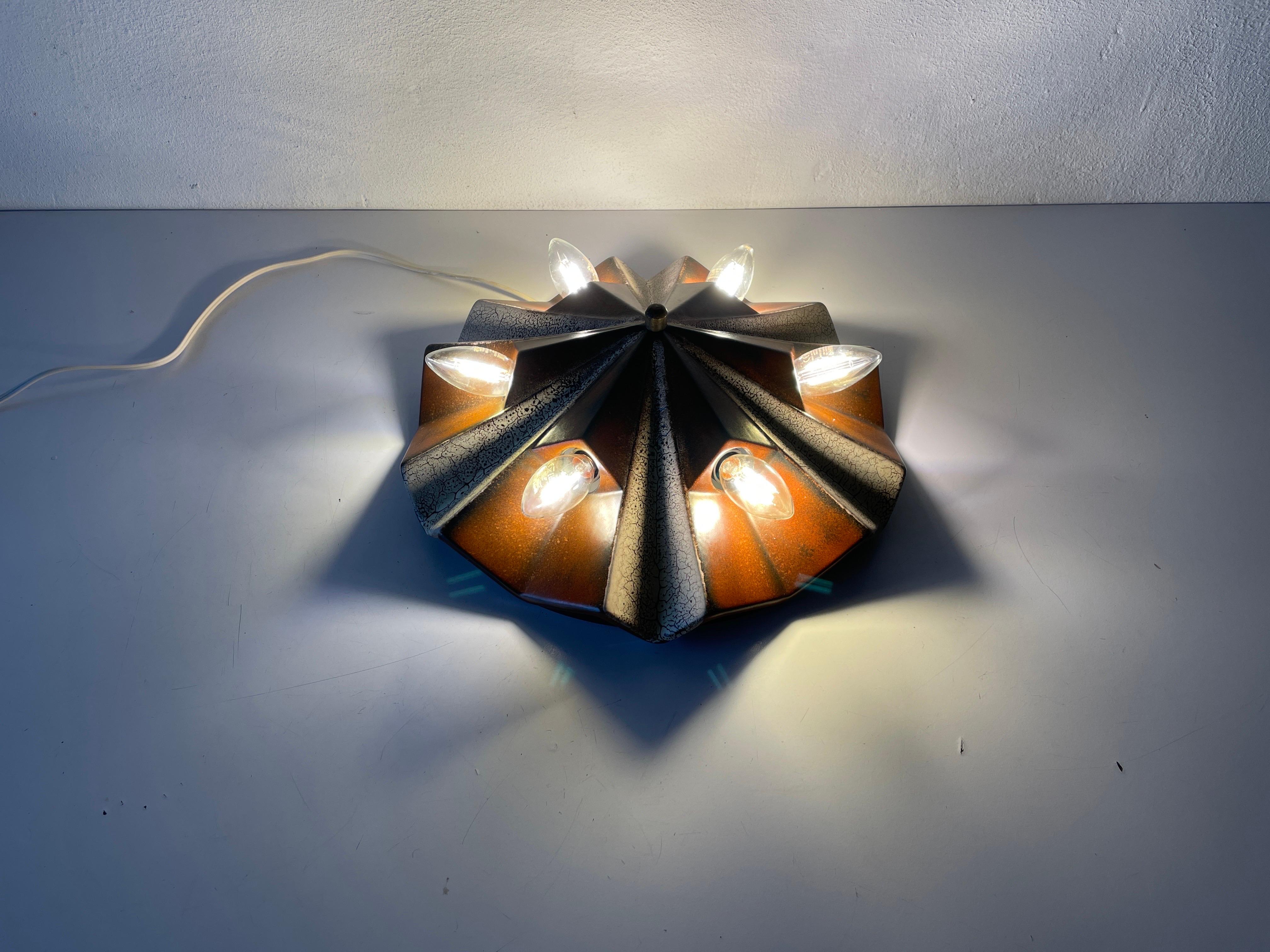 Brown and Beige Ceramic Ceiling Lamp by Pan Leuchten, 1970s, Germany For Sale 5