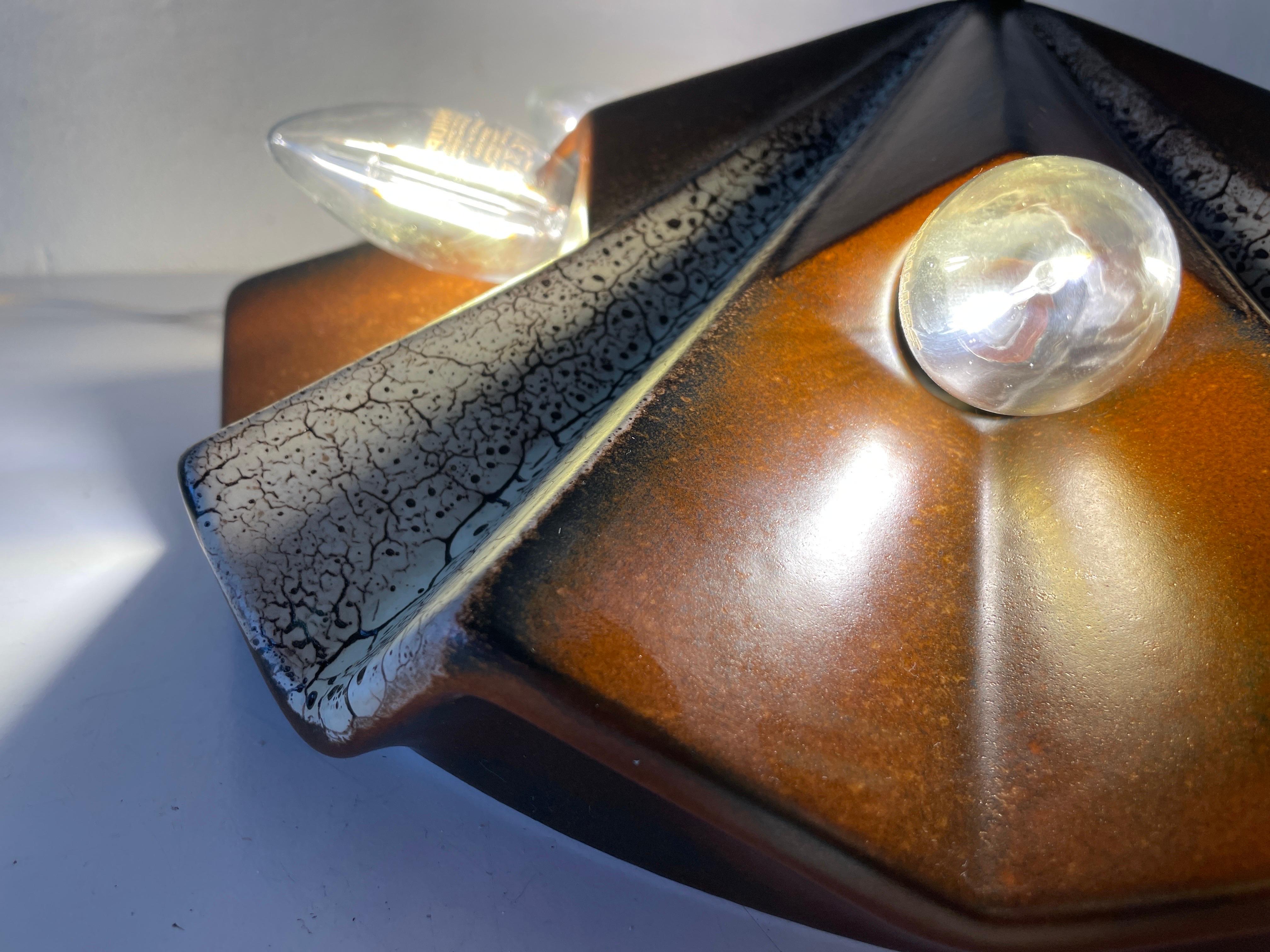 Brown and Beige Ceramic Ceiling Lamp by Pan Leuchten, 1970s, Germany For Sale 7