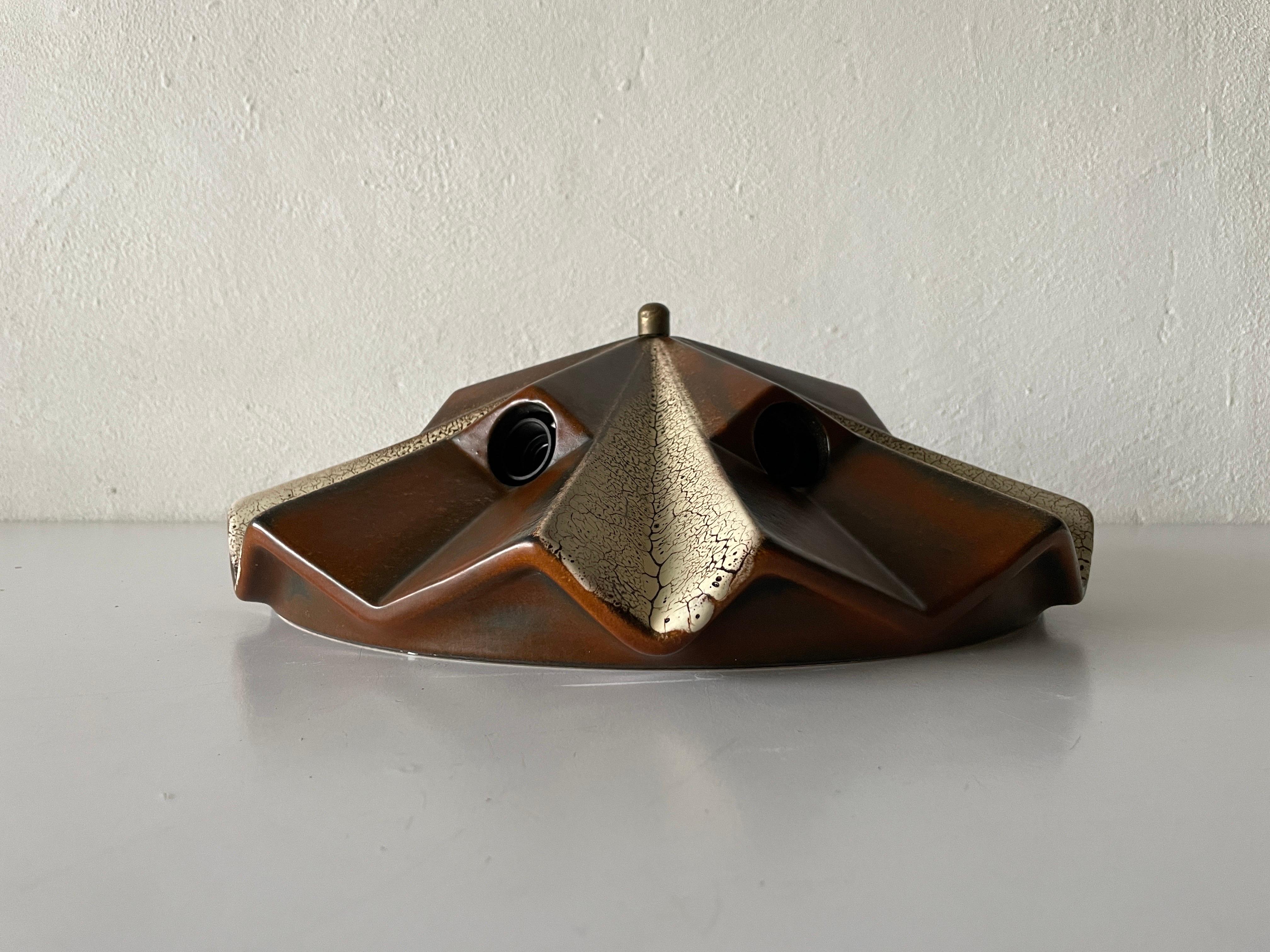Brown and Beige Ceramic Ceiling Lamp by Pan Leuchten, 1970s, Germany In Excellent Condition For Sale In Hagenbach, DE