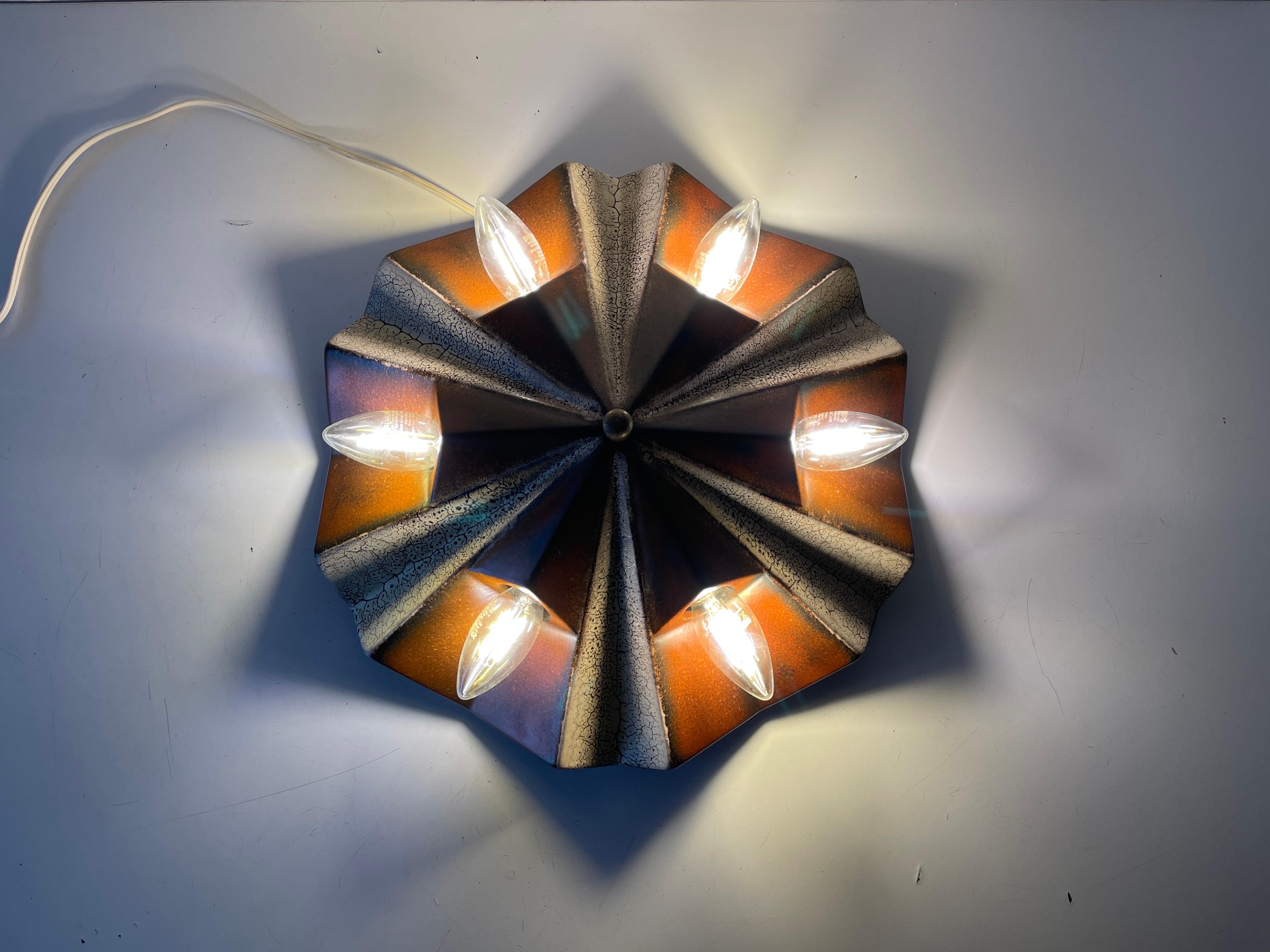 Brown and Beige Ceramic Ceiling Lamp by Pan Leuchten, 1970s, Germany For Sale 2