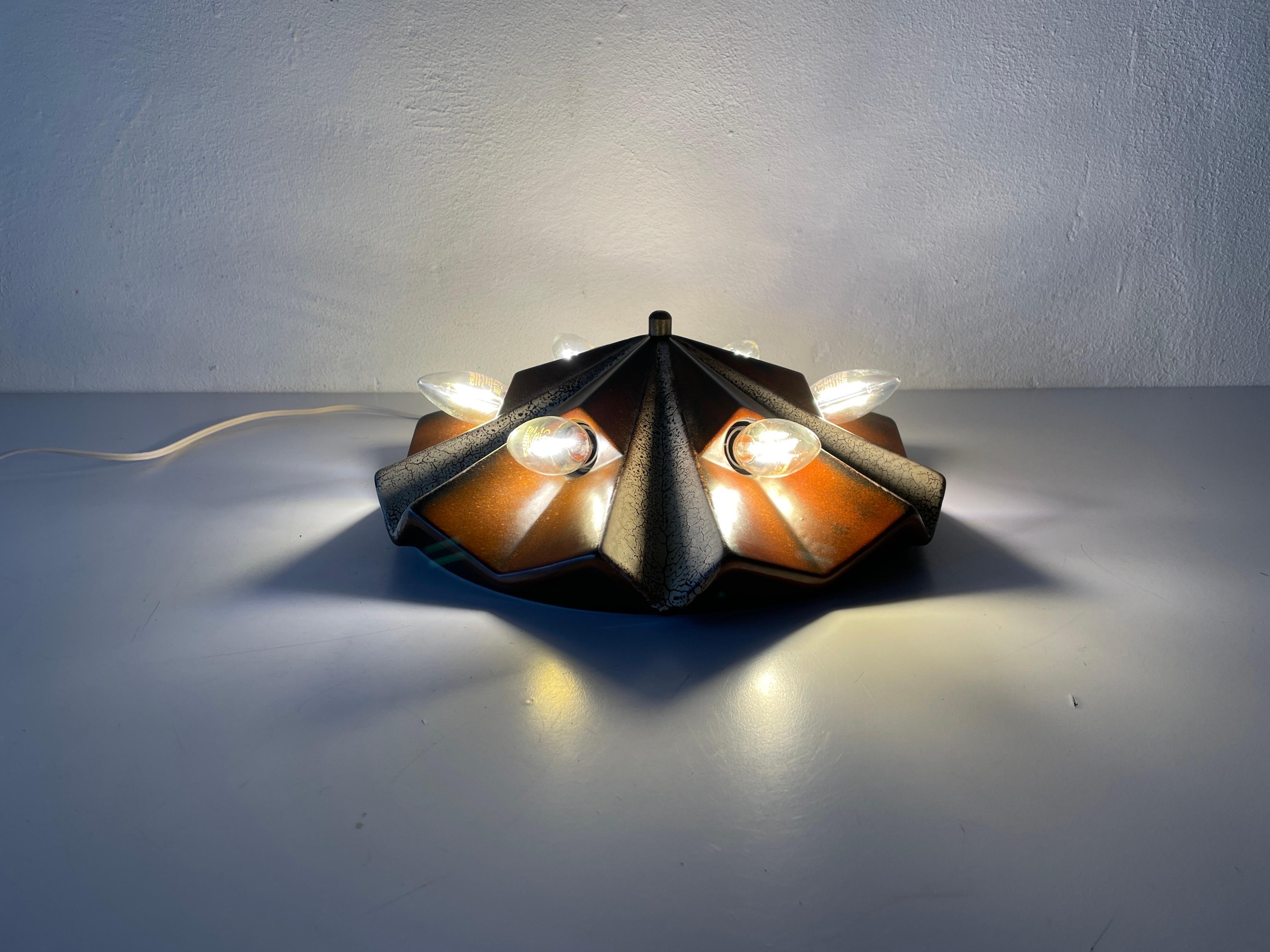 Brown and Beige Ceramic Ceiling Lamp by Pan Leuchten, 1970s, Germany For Sale 4