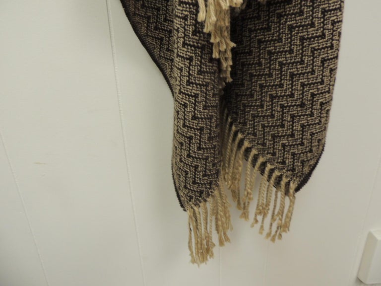 Brown and Beige Chevron Pattern Alpaca Throw with Fringes at 1stDibs