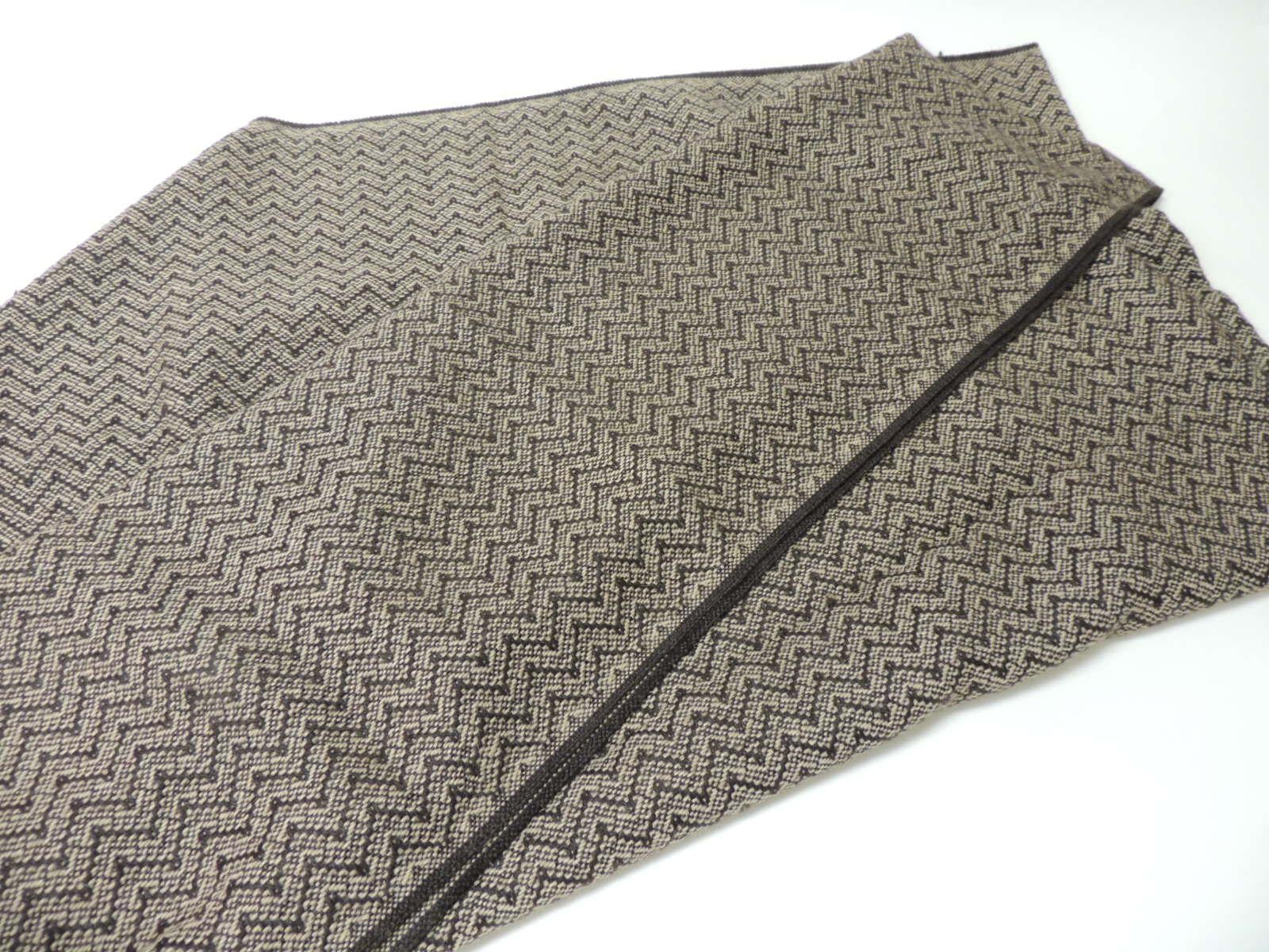 Hand-Crafted Brown and Beige Chevron Pattern Alpaca Throw with Fringes