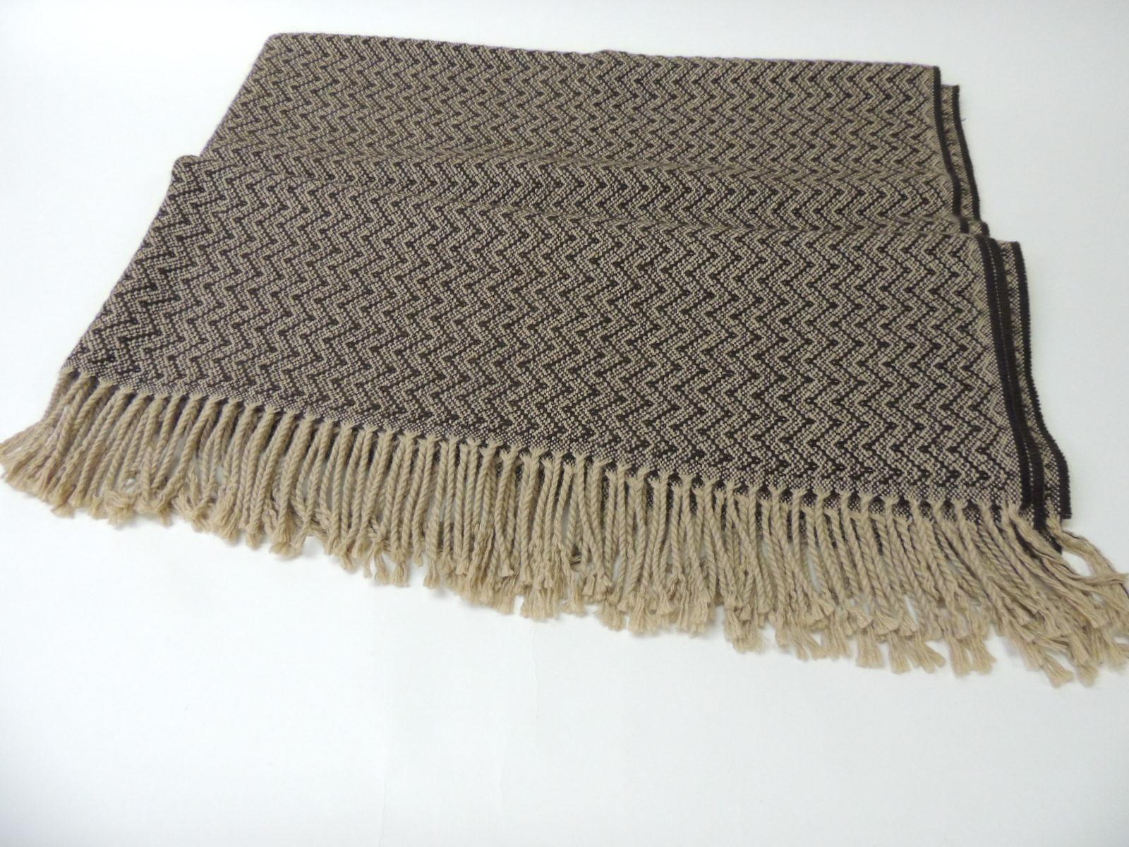 Late 20th Century Brown and Beige Chevron Pattern Alpaca Throw with Fringes