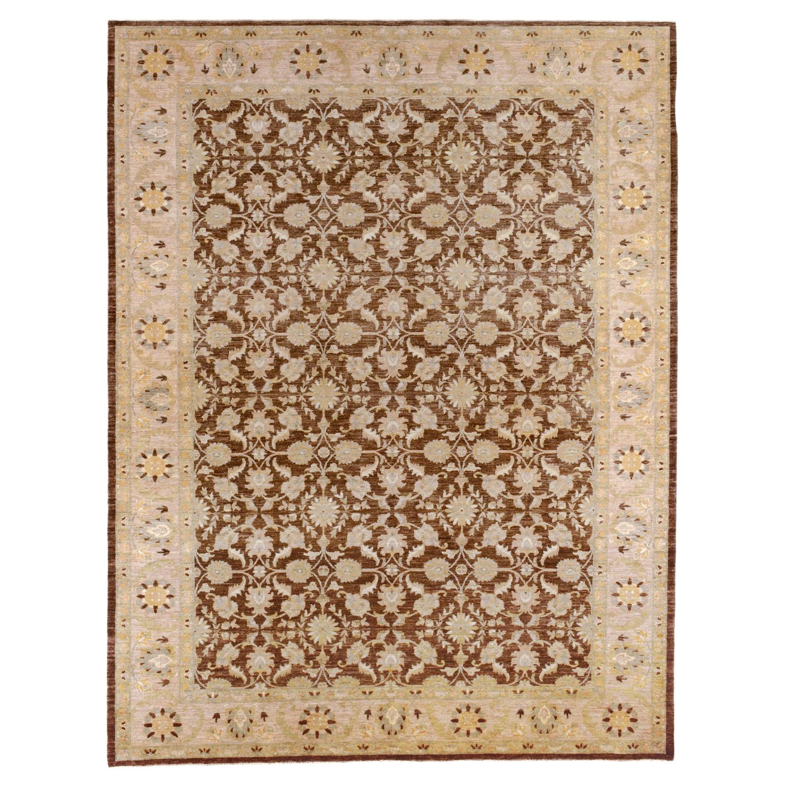 Tapis en laine à motifs floraux marron et beige