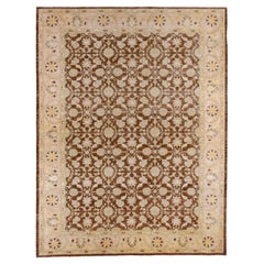 Brown and Beige Floral Wool Area Rug