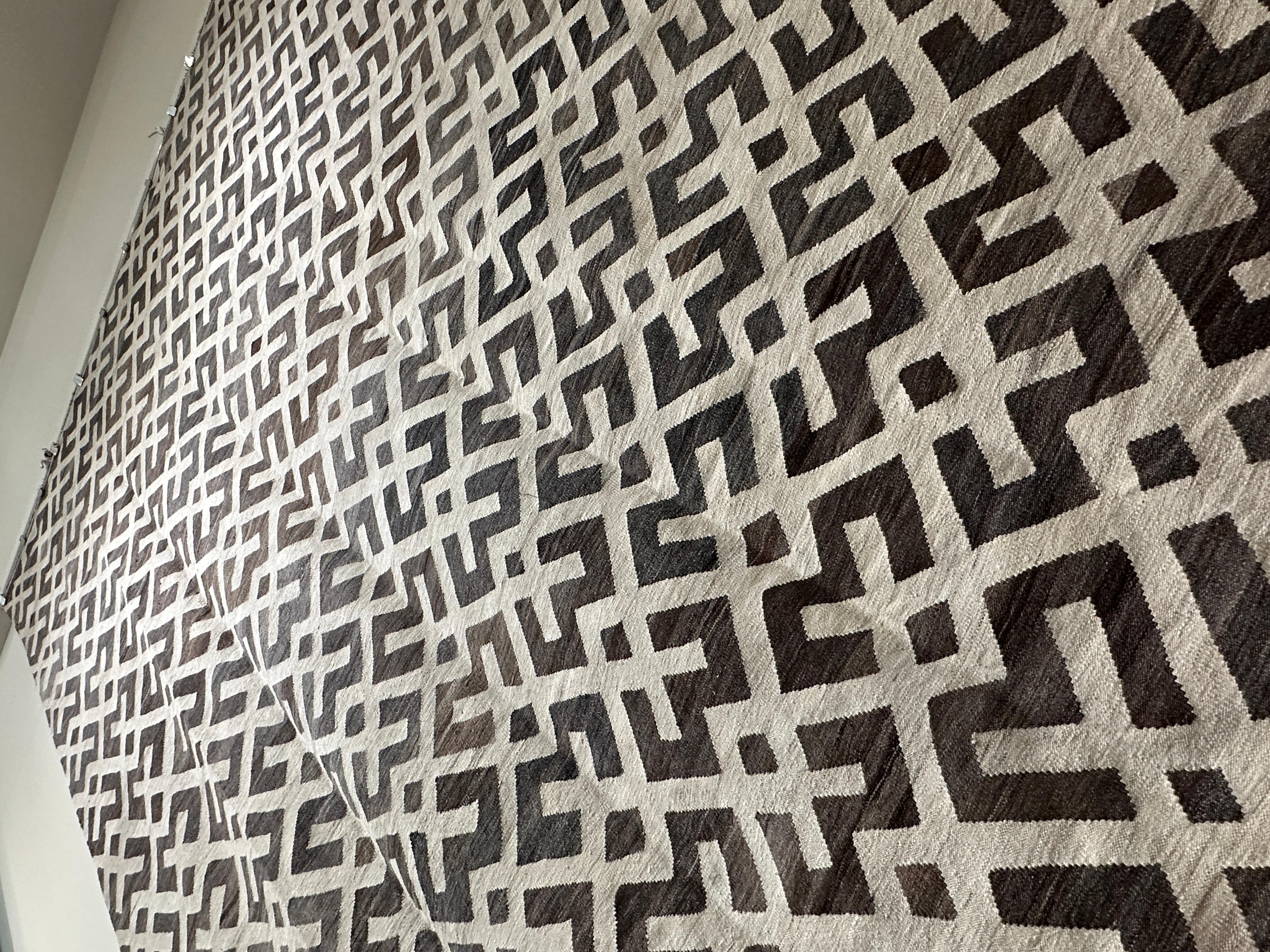 Contemporary Brown and Beige Hand-Woven Kilim Area Rug 10x14 For Sale