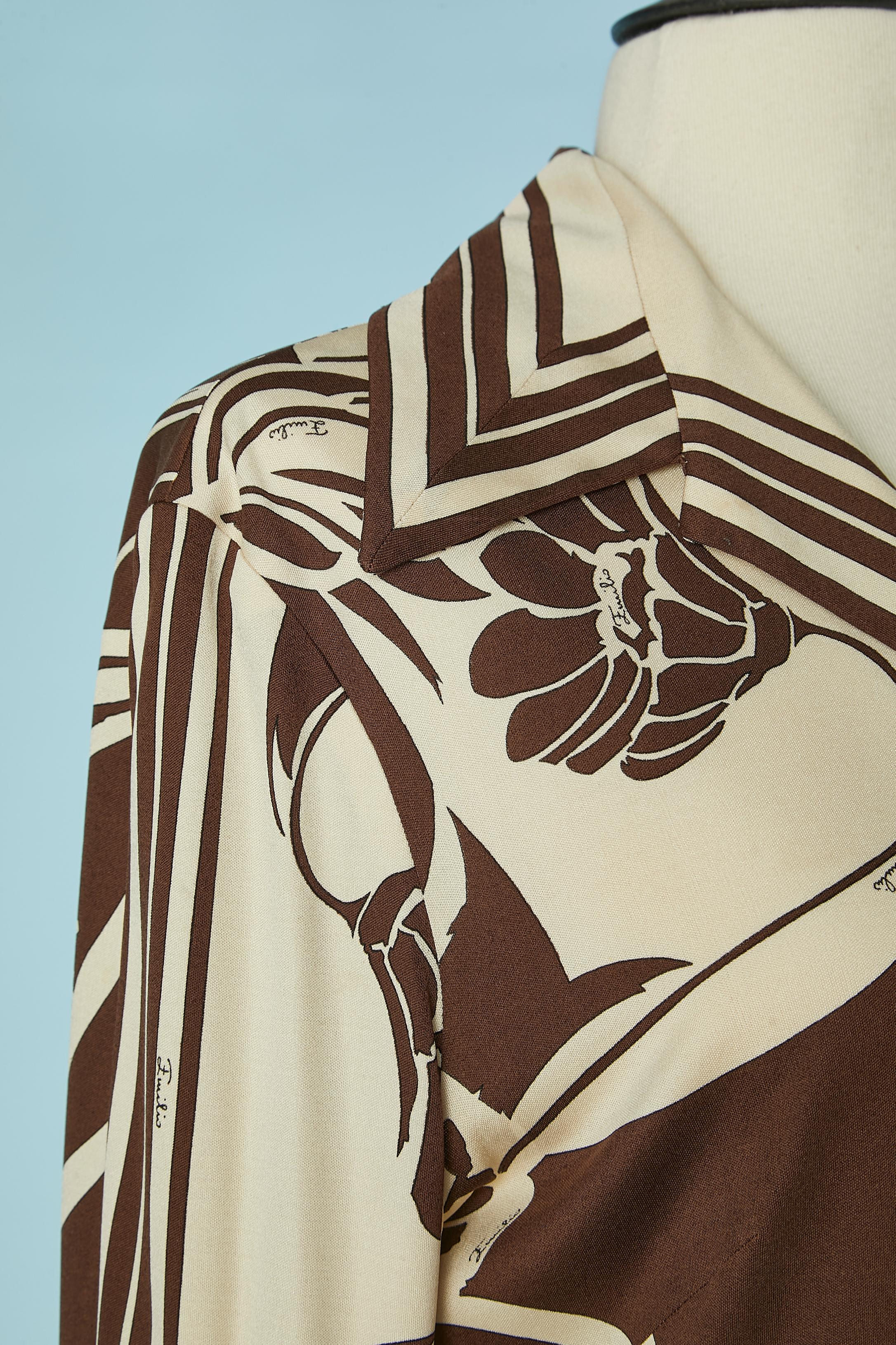 Braunes und beiges Tageskleid aus bedrucktem Seidenjersey EMILIO PUCCI Damen im Angebot