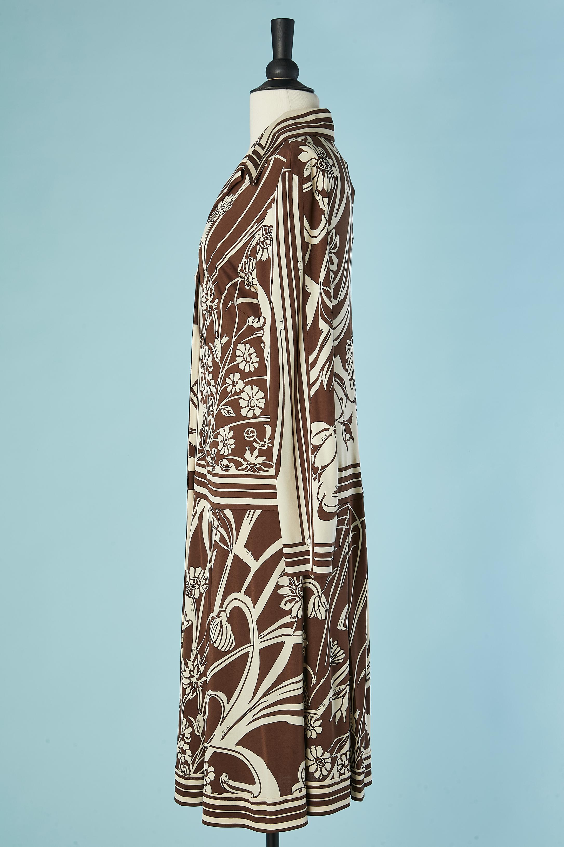 Braunes und beiges Tageskleid aus bedrucktem Seidenjersey EMILIO PUCCI im Angebot 1