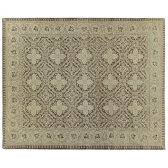 Brown and Beige Traditional Hand-Knotted Wool Rug