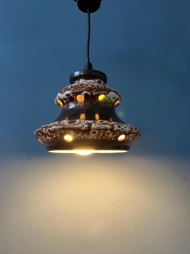 Brown and Beige West Germany Ceramic Fat Lava Pendant Lamp, 1970s In Good Condition For Sale In ROTTERDAM, ZH