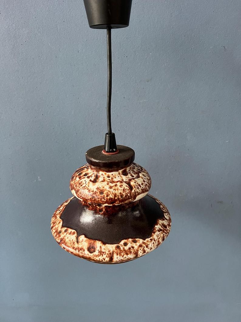 20th Century Brown and Beige West Germany Ceramic Fat Lava Pendant Lamp, 1970s For Sale